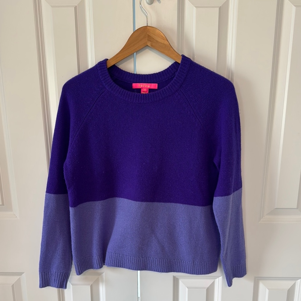 Lilly Pulitzer 100% Cashmere Purple Color Blocked Sweater